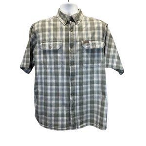 Red Head Short Sleeve Olive Tan Plaid Button Down Mens Shirt Size Large
